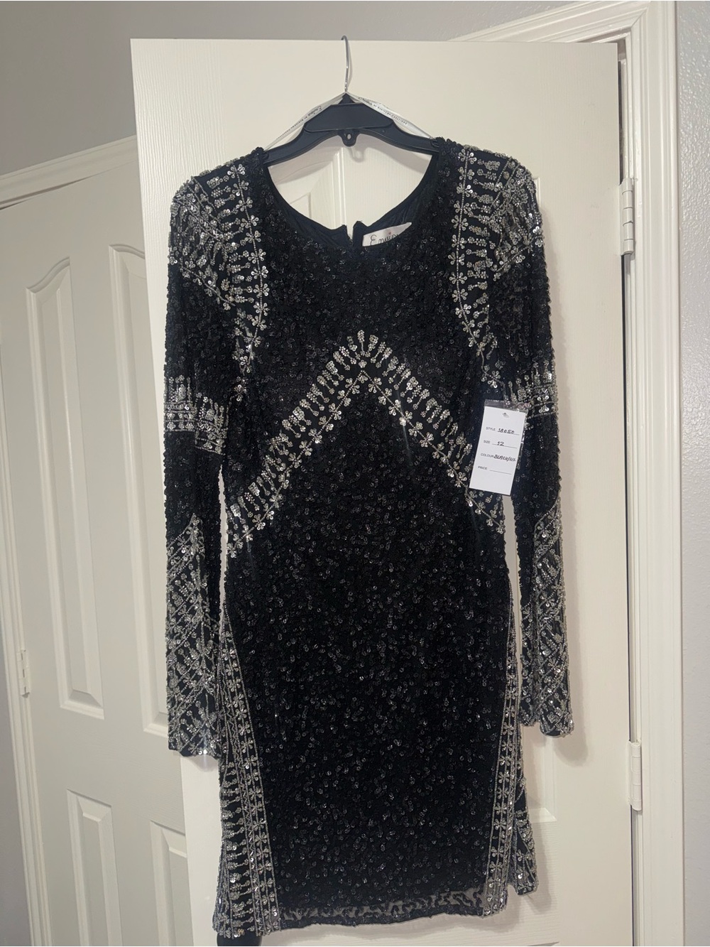 Black Beaded Long Sleeve Party Dress